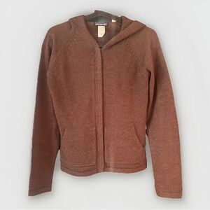 Patagonia Sweater Womens Brown Hooded 100% Merino Wool Full Zip Jacket Knit S